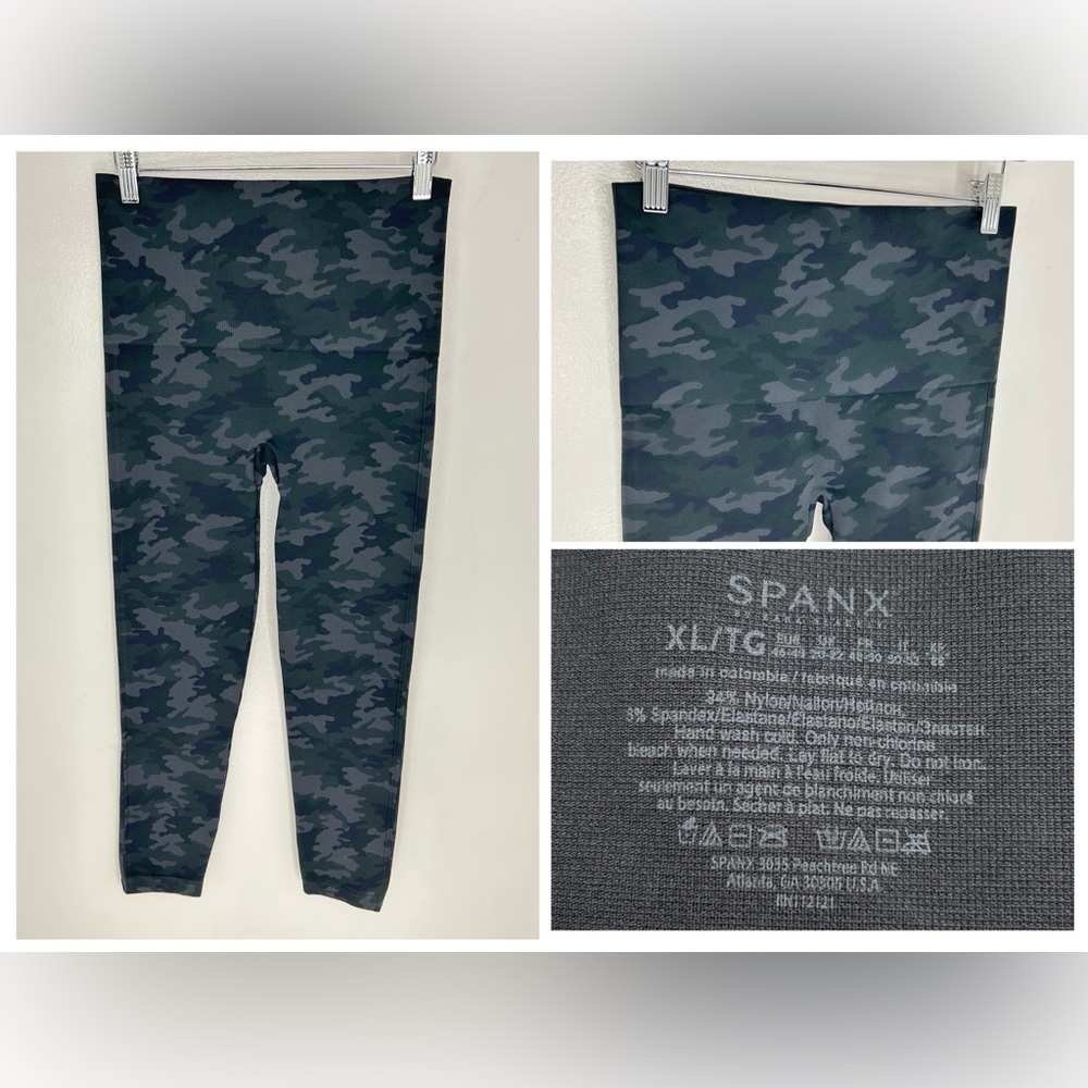 Spanx Look At Me Now 7/8 Seamless‎ Camo Leggings Size XL Green Career Athleisure